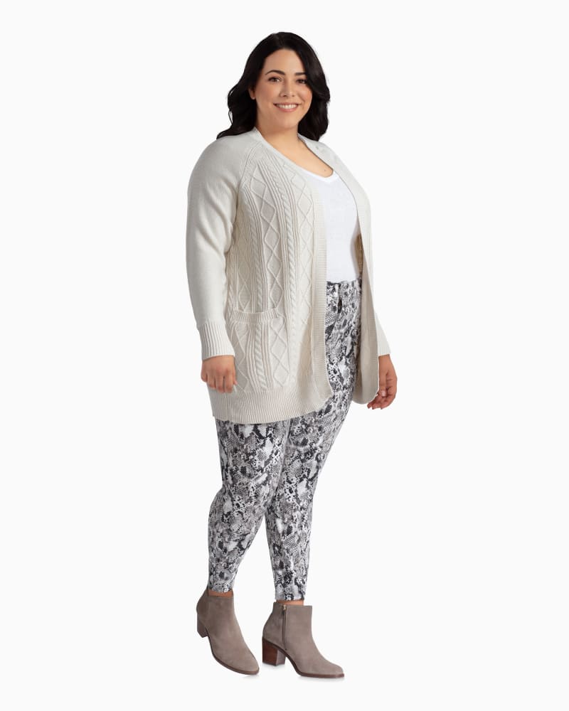 Plus size model with rectangle body shape wearing Anastasia Cable Cardigan by Downing Studio | Dia&Co | dia_product_style_image_id:111041